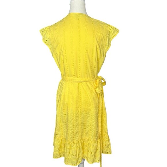 Draper James‎ Women's Yellow Eyelet Flutter Sleeve Wrap Luxury Dress 8/C36 - Picture 4 of 16